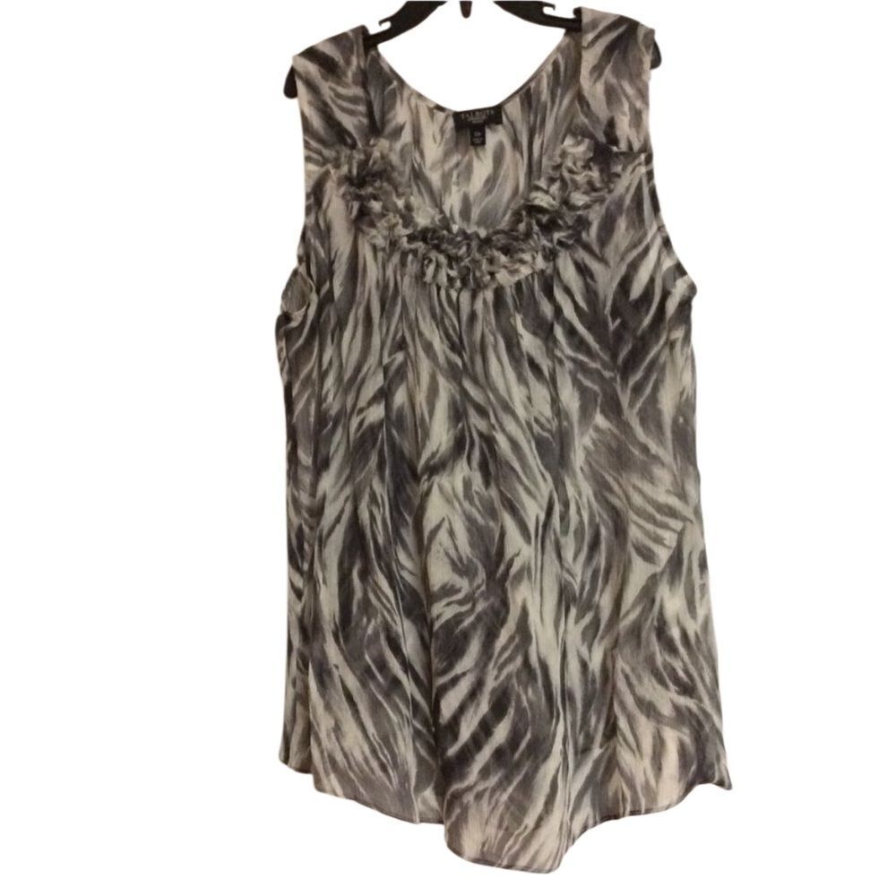 Talbots 100% Silk Chiffon Animal Print Brown Ivory Tiger Sleeveless Top 12 P L
